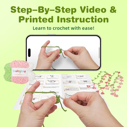 WaldyWop Crochet Kit for Beginners: 4 Flower Bracelets Starter Kit w/Videos - color: Flowers Bracelets