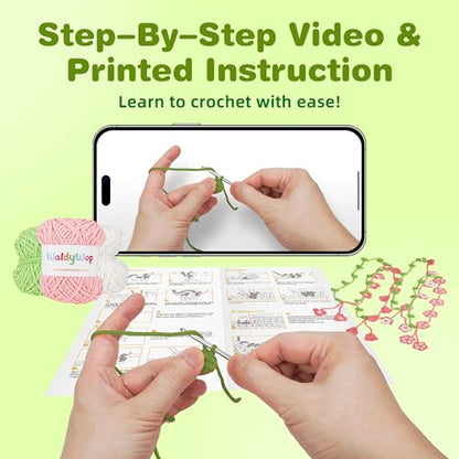 WaldyWop Crochet Kit for Beginners: 4 Flower Bracelets Starter Kit w/Videos - color: Flowers Bracelets