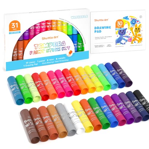 Tempera Paint Sticks, 30 Colors Solid Tempera Paint for Kids with 1 Drawing Pad, Super Quick Drying, Non-Toxic, Works Great on Paper Wood Glass Ceramic Canvas - color: 30 Colors with 1 Drawing Pad
