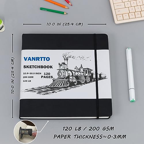 Vanrtto Hardcover Sketch Book, Square Mixed Media Sketchbook 10x10 Inch | Hardcover Square Sketch Book 120LB/200GSM Drawing Paper, 120 Pages/60 Sheets Sketch Pad for Adults, Mixed Media Sketchbook - size: 10x10 INCH