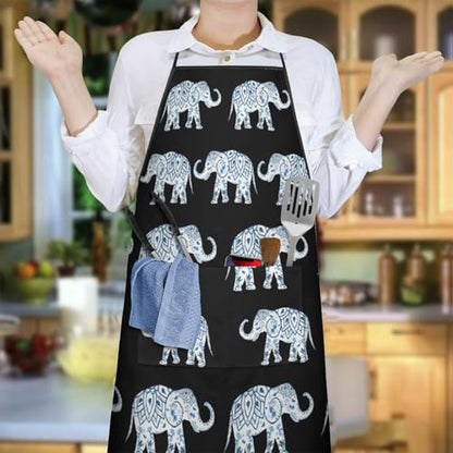 Apron with 2 Pockets,Kitchen Chef Artist Aprons for Cooking Gardening Baking Painting, Waterproof Apron 33" x 27" - color: Elephant