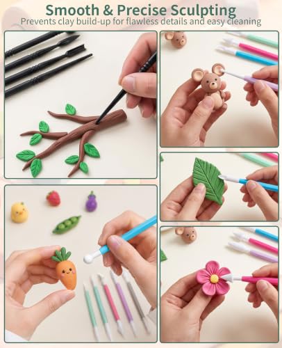 17-Piece Polymer Clay Tools Kit, Acrylic Roller Pin & Clear Square Press Board, Double-Ended Pottery Sculpting Modeling Tools with Scrapers for Beginners DIY Craft