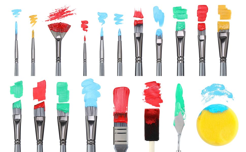Transon 20Pcs Art Paint Brush Kit with Storage Case, 16 Brushes + Foam Brush Spatula Sponge for Acrylic Oil Watercolor Gouache, Adults Teens Beginners Art Supplies - color: Black
