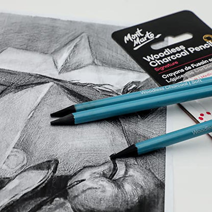 Mont Marte Woodless Charcoal Pencils, 3 Piece. Features 3 Grades Of Charcoal Including Soft, Medium and Hard.