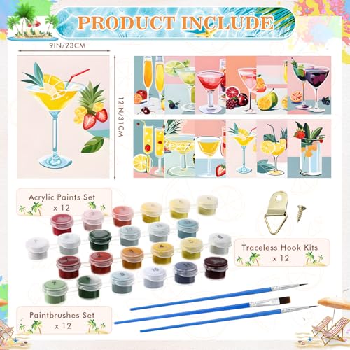 Humyoun 12 Pack 9 x 12 Inch Paint by Numbers Kit for Adults Beginners DIY Acrylic Oil Painting Paint by Number Kits Drawing Paintwork on Canvas Without Frame for Home Decor(Summer Fruit Style) - style: Summer Fruit Style