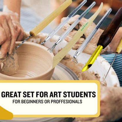 Artist's Best 7 Piece Sculpture Set for Clay Modeling || Includes Hole Cutter, Drill, Ribbon Wire Knife, Needle, Shaping Tool - size: 7 Piece
