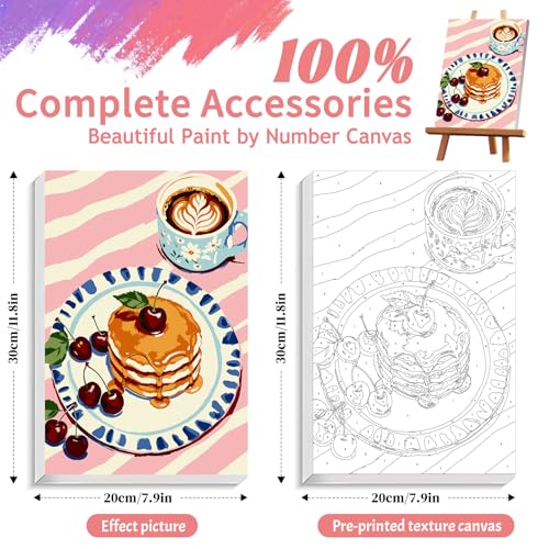 ZTOTZ Paint by Numbers Kit with Frame, Breakfast Pancake Painting by Numbers for Adults, Easy Food Art Kit for Cooking Lover, 8x12 Inches - color: B-05-pancake