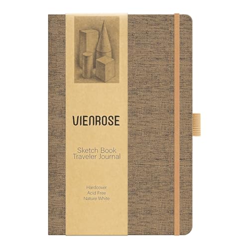 Vienrose 8.7"x5.7" Sketch Books, Linen Cover Sketching Book with Acid-Free Paper, 111lb/180gsm Drawing Pad for Kids, Beginners & Professionals, Art Supplies for Adults & Students(Brown, 60 Sheets) - color: Brown, size: 8.7"x5.7", 60 sheets