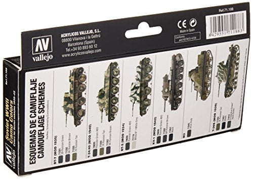 Vallejo - Soviet WWII Camo Colors Acrylic Paint Set | Model Air | AFV Color Series Kit for Historical Reenactments with Artist-Quality Pigments | 8 Bottles x 17 ml (0.57 fl.oz.) - style: Soviet WWII Camo Colors