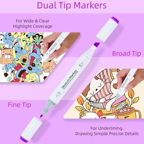 Alcohol Markers, 80 Colors Dual Tip Art Coloring Markers for Adult Coloring Books, Drawing, Sketching, Illustration with Carrying Case-White - color: White, size: 1 Count (Pack of 80)