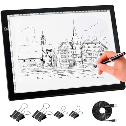 comzler A4 LED Light Board, 3 Level Dimmable Brightness USB Power Artcraft Light Table for Tracing, Light Drawing Sketch Pad for Animation, Sketching, Drawing, Stenciling, Artists - Black | Birthday Christmas Gift for Girls, Boys, Portable Doodle Neon Glo