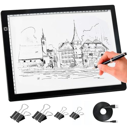 comzler A4 LED Light Board, 3 Level Dimmable Brightness USB Power Artcraft Light Table for Tracing, Light Drawing Sketch Pad for Animation, Sketching, Drawing, Stenciling, Artists - Black | Birthday Christmas Gift for Girls, Boys, Portable Doodle Neon Glo