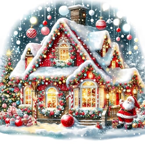 Christmas Diamond Art Kits for Adults, Diamond Art Painting Kits for Adults | Xmas Christmas Stress Relief Full Round Drill Heartfelt Gift Strong Adhesive Wall Decor HD Canva 13.8x13.8in 35x35cm - color: Santa in the Snow House