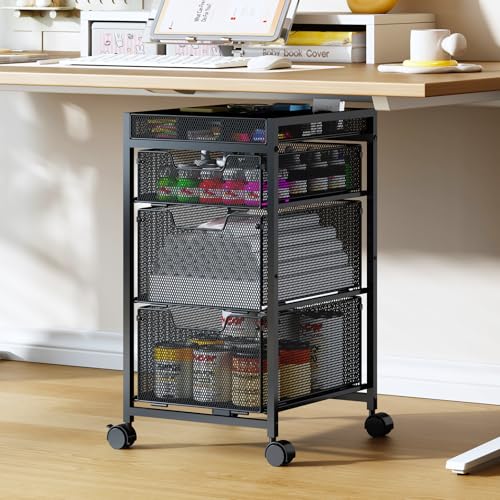 Rolling Utility Cart with 3 Drawers, Craft Organizer and Storage with DIY Divider, Lockable Wheels, Multi-Functional Storage for Art Supplies, Store for Brushes & Paints & Small Parts(Patent Pending) - color: Black, size: 3 Drawers