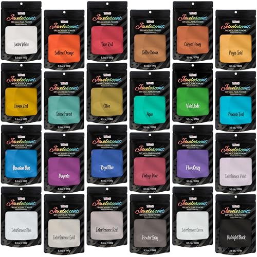 U.S. Art Supply Mica Pearl Pigment Powder Kit, 24 Master Colors, 3.5oz | Jewelescent - Cosmetic Grade, Epoxy Resin Color Pigment, Mica Powder for Resin, Soap, Slime, Candle Dye, Art - style: 24 Color - Master Set - 100 Gram Pouches