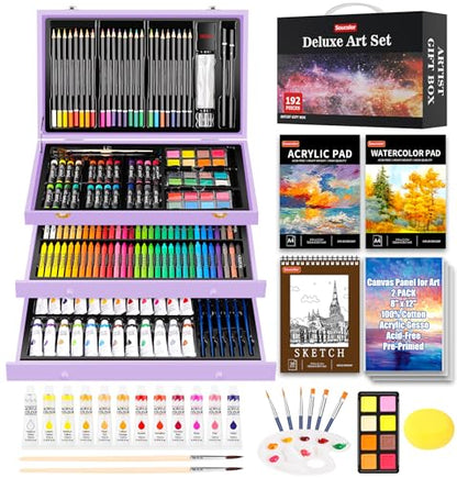 Soucolor Art Supplies,192-Pack Deluxe Art Set Drawing Painting Supplies Kit - color: Purple
