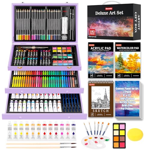 Soucolor Art Supplies,192-Pack Deluxe Art Set Drawing Painting Supplies Kit - color: Purple
