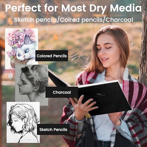 Hardcover Sketchbook for Drawing Spiral Sketch Book for Adult Kids 8.5 x 11 | 100gsm 68lb 120 Sheets Sketch Pad Premium Drawing Book Art Supplie,Black - color: Black