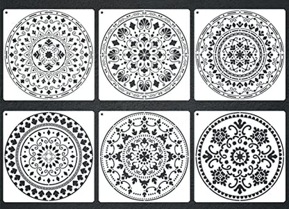 Large Mandala Stencils for Painting, 6 Unique Designs, 12" X 12" Reusable Mandala Stencil Templates for Home Decor, Large Stencils for Painting Wall