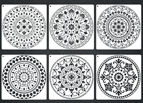 Large Mandala Stencils for Painting, 6 Unique Designs, 12" X 12" Reusable Mandala Stencil Templates for Home Decor, Large Stencils for Painting Wall