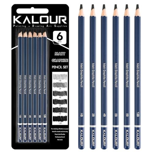 KALOUR PDAS Professional Drawing Pencils for Sketching – 6 pcs Matte Graphite Pencil Set (HB–12B), Sketch Pencil Set for Drawing, Shading & Artists