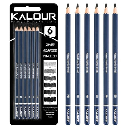 KALOUR PDAS Professional Drawing Pencils for Sketching – 6 pcs Matte Graphite Pencil Set (HB–12B), Sketch Pencil Set for Drawing, Shading & Artists