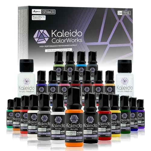 Gaahleri Kaleido Water-Based Airbrush Paint Kit 24 Primary Color Set | Pre-Thinned, High Gloss, Fast-Drying, with Thinner & Cleaner - color: 24 Primary Colors Set