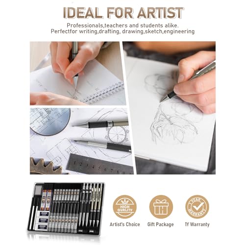 Nicpro 35PCS Art Mechanical Pencil Set, 3 PCS Metal Drafting Pencil - color: Black, style: 0.5 0.7 0.9 2.0