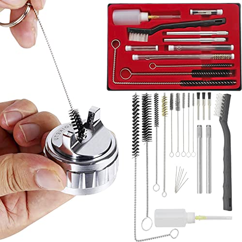 YUZES Spray Gun Cleaning Kit, 23-Piece Brush & Needle Set for Paint Guns | Brushes, Needle Picks & Tube Cleaners for Nozzles, Air Caps & Passages, Fits Suction, Gravity, Pressure Feed and Airbrushes
