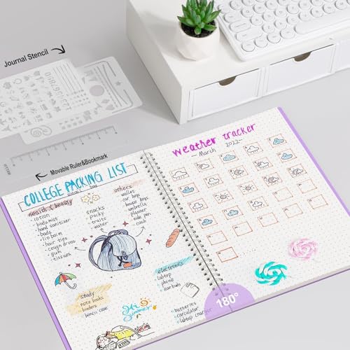 AHGXG Dotted Journal, Grid Spiral Notebook, 110 Pages, A4 (8.5" x 11") | 100 GSM Thick Dot Paper, Waterproof Plastic Cover Journals for Journaling, Sketching (Purple) - color: Purple, style: A4-Dotted