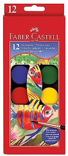 Faber-Castell Watercolor Paint Set | 12 Washable Watercolor Paints & Paintbrush | Kids Art Supplies for Painting, Mixing Colors, School Projects & Creative Expression (Ages 3+) - style: Watercolor Paint Set