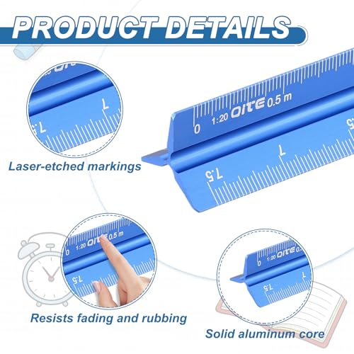 YOKIVE Metric Engineer Scale Ruler, (13 Inch, Blue) Architectural Small Scale Ruler Aluminum Triangular Civil Drafting Tool for Architect Blueprint Engineering Office Supplies - color: Blue