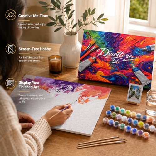 Direttore Italy Paint by Numbers Kit for Adults, Ocean Sunset Beach Scene, DIY Acrylic Painting Set on 16x20 Inch Framed Canvas, 24 Paints and 3 Brushes, Coastal Wall Art Decor for Beginners - color: Ocean Sunset