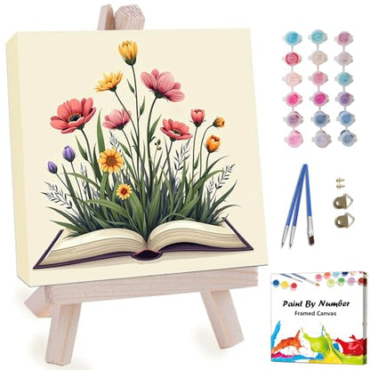 Artunion Framed Paint by Numbers Kit for Adults Beginners & Kids Ages 8-12,Books Easy Paint by Number with Frame,Flower Paint by Numbers Kit on Canvas 10 * 10 Inch Without Easel - color: ZXT-332-F