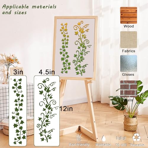 12 Pack Leaf Vine Stencils, DIY Crafts Drawing Templates, Stencils Reusable for Painting on Wood, Wall, Fabric, Canvas, Furniture, Home Decor (Vine) - style: VINE-12inches