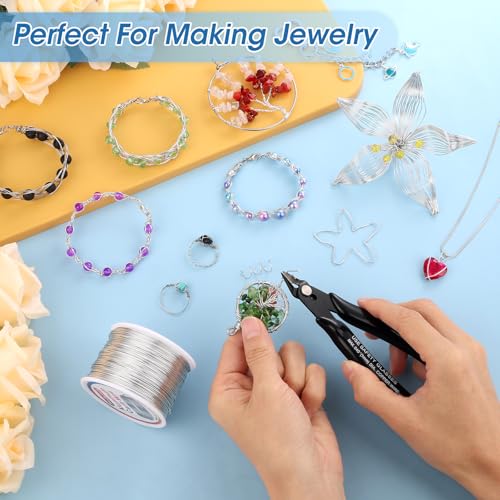 Modacraft 20 Gauge Silver Aluminum Jewelry Wire, 400FT with Wire Cutters | 0.8mm Soft bendable silver craft wire perfect for jewelry coiling, beading, sculpting and various DIY crafting activities - color: Silver, size: 20 Gauge