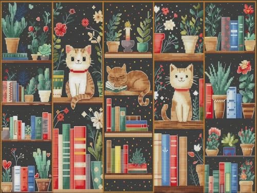 Book Diamond Painting Kits for Adults, 5D Cats Bookshelf Diamond Art Kits - color: KM1166-1