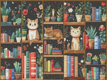 Book Diamond Painting Kits for Adults, 5D Cats Bookshelf Diamond Art Kits - color: KM1166-1