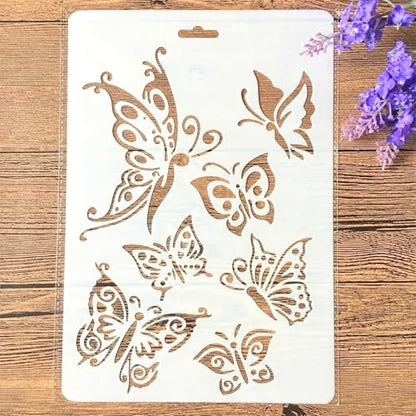 TIAMECH A4 Reusable Butterfly Stencil for Painting | Butterflies Layering Template, DIY Wall Art, Wood Furniture, Scrapbook & Crafts (8.3x11.7inch) - style: Butterflies