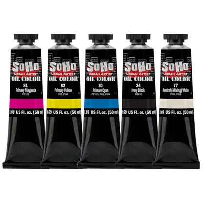 Soho Urban Artist Oil Paint Mixing Set of 5-170 mL Tubes, Triple-Milled Oils with Refined Linseed - Smooth Application, True Color Mixes, Ideal for Brushes & Palette Knives