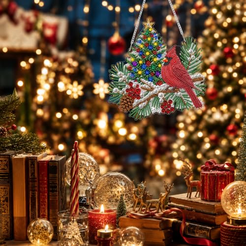 Eiflow Acrylic Pearl Diamond Art Hanging Kit for Adults, DIY Christmas Diamonds Painting Door Hanger Board Kit, Diamond Art Pearl Painting Pendant Ornament (Cardinal) - color: Cardinal