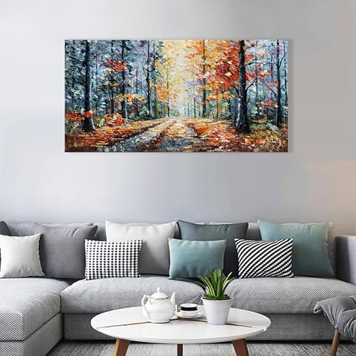 Art Hand Painted Forest Landscape Oil Painting Modern Abstract Art Home Wall Deco Art 24x48 inches - color: Dn182