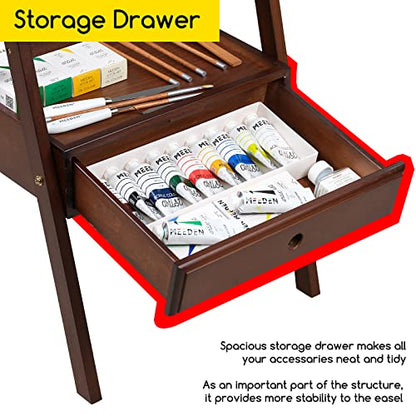 MEEDEN Studio H-Frame Easel with Art Supply Storage Drawer - Adjustable (60"~75") Solid Beech Wood Easel Stand for Artists, Students and Adults, Holds Canvas Art up to 36" - Walnut - color: Walnut