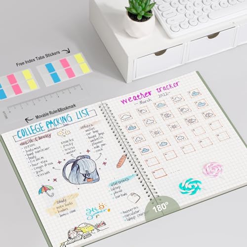 AHGXG Spiral Graph Paper Notebook, 110 Pages, A4 (8.5" x 11") | 100 gsm Thick Grid Paper, Waterproof Plastic Cover, for School Writing Engineering (Sage Green) - color: Sage Green, style: A4-Graph