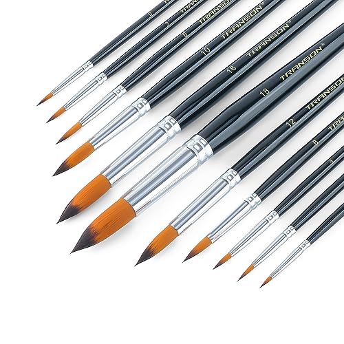 Transon 11pcs Round Paint Brush Basic Set for Watercolor, Acrylic, Gouache, Ink, and Tempera Painting - size: Round 11 PCS