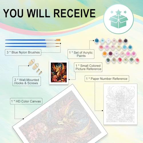 Paint by Numbers Kit for Adults, Dragon DIY Painting Kit, 16x20 Inch - color: CYOP1P14
