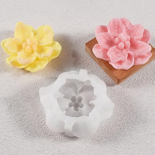 3D Flower Silicone Candle Molds Lotus/Rose/Iris/Camellia Flower Soap Plaster Resin Casting Mold Fondant Chocolate Cake Baking Tools (Camellia)
