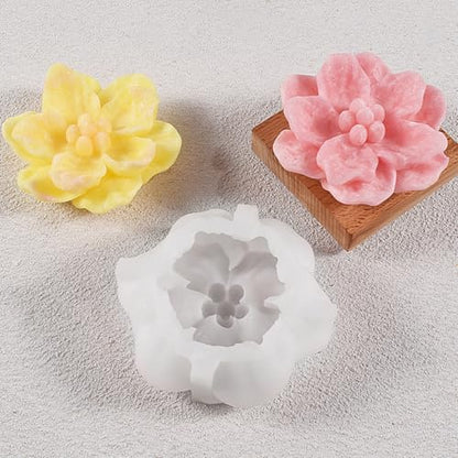 3D Flower Silicone Candle Molds Lotus/Rose/Iris/Camellia Flower Soap Plaster Resin Casting Mold Fondant Chocolate Cake Baking Tools (Camellia)