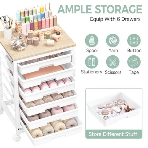 SYKIARIOL Rolling Cart with 6 Drawers,White - color: White, size: 6 Drawers
