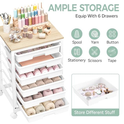 SYKIARIOL Rolling Cart with 6 Drawers,White - color: White, size: 6 Drawers